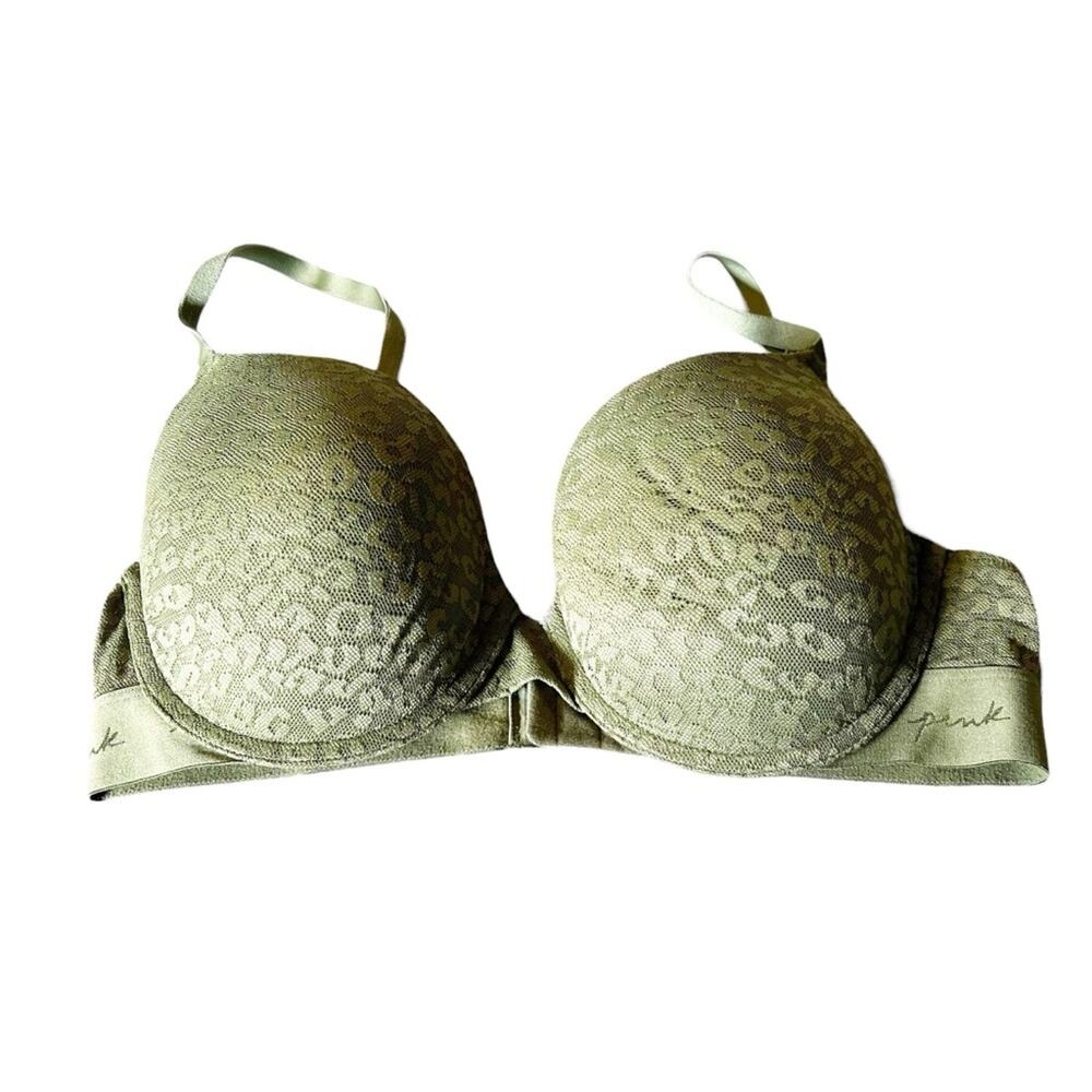 Victoria’s Secret PINK Wear Everywhere Push Up Green Camo Lace Bra Size 36D